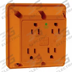 LEVITON Plugs and Receptacles: Hospital Grade, Quad, 5-15R, Orange, 125V AC, 15 A, 2 Pole / 3 Wire (MPN 1254-IG)
