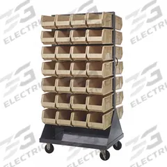 QUANTUM STORAGE SYSTEMS Mobile Louvered Floor Rack: 36 in x 24 in x 72 in, 56 Bins Included, Ivory (MPN QMD-36H-240IV). Key specifications — Bin Width: 8-1/4 in; Color: Gray; Caster Wheel/Configuration: (2) Swivel; Caster Wheel/Tread Material: Hard Rubber; Bin Color: Ivory; Bin Depth: 14-3/4 in; Bin Height: 7 in; Brand: QUANTUM STORAGE SYSTEMS.