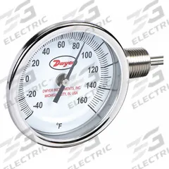 DWYER Dial Thermometer: -40°F to 160°F, ±2%Full Scale Accuracy, 2.5 in Stem Lg, 3 in Dial Dia (MPN BTLR32541). Key specifications — Accuracy: ±2 % Full Scale; Brand: DWYER.