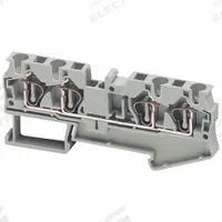 SCHNEIDER Terminal Block: DIN Rail Mounting Type, Spring Wire Termination, 4 Wire Terminals, 30 A (MPN NSYTRR44). Key specifications — Brand: SCHNEIDER; For Minimum Wire Size: 28 AWG; Wire Termination Style: Spring.