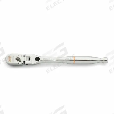 GEARWRENCH Hand Ratchet: Pear, Reversible, 7 in Overall Lg, Full Polish Chrome - Flex-Head Ratchets