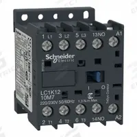 SCHNEIDER Magnetic Contactor: Non-Reversing, 3 Poles, 3NO Contacts, 12 A, 48V AC Coil (MPN LC1K1210E7). Key specifications — Brand: SCHNEIDER; Integrated Surge Suppression: No; Nominal Coil Voltage @ 60Hz: 48V AC.