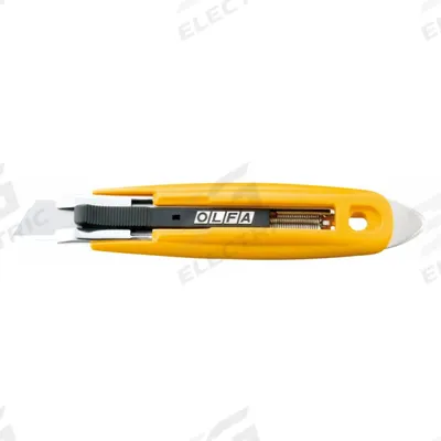 OLFA Safety Knife: 6 in Overall Lg, Plain, 1 1/4 in Overall Wd, Plastic, Yellow - Automatic Retracting Utility Knives