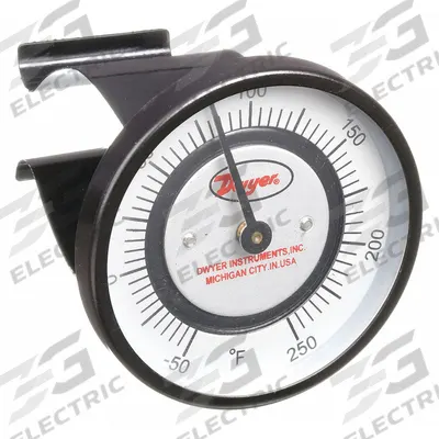 Dwyer Clip Pipe Mount Dial Thermometer: -50°F to 250°F, +/- 2% Accuracy - Clip-On Pipe Surface Temperature Dial Thermometers