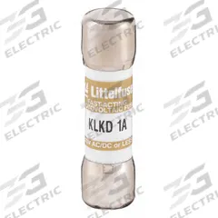 LITTELFUSE Fuse: KLKD Series, Midget, Fast-Acting, 1 A, 600 V AC, 600 V DC, 13/32 in x 1 1/2 in (MPN KLKD001). Key specifications — attr1287209: KLKD; attr211192: LITTELFUSE.