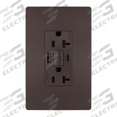 USB Receptacle: Duplex, 5-20R, 2 USB Ports, USB Type A/C, Dark Bronze, 125V AC, 20 A, GFCI (MPN 2097TRUSBACDBC4). Key specifications — Brand: LEGRAND.