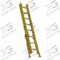 WERNER Extension Ladder: 16 ft Ladder Size, Fiberglass, 375 lb Load Capacity, 56 lb Wt, 2 Sections (MPN D7116-2L). Key specifications — Color: Yellow; Brand: WERNER; Included Features: Bubble Level; Removable Fly: Removable.