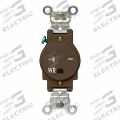 LEVITON Single Receptacle Outlet: Single, 6-20, Brown, 250V AC, 20 A, 2 Pole / 3 Wire (MPN W5461-T00)