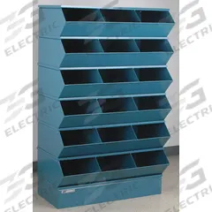 STACKBIN Sectional Stacking Bin Unit: 37 in x 20 1/2 in x 59 1/4 in, Std, 18 Compartments, Blue (MPN 3-418SSB). Key specifications — Color: Blue; Brand: STACKBIN.
