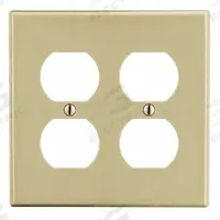 HUBBELL Wall Plate: Duplex Outlet, 2 Gang, Ivory, Midsize Size (MPN PJ82I). Key specifications — Brand: HUBBELL; Material: Polycarbonate.