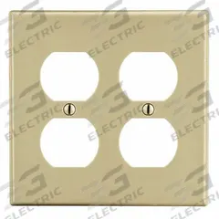 HUBBELL Wall Plate: Duplex Outlet, 2 Gang, Ivory, Midsize Size (MPN PJ82I). Key specifications — Brand: HUBBELL; Material: Polycarbonate.