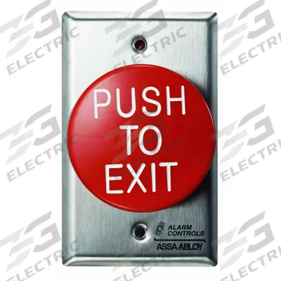 ALARM CONTROLS Exit Push Button: 5 in Ht, 2 1/4 in Dp, 2 3/4 in Wd, Red/Silver - Push-to-Exit Buttons