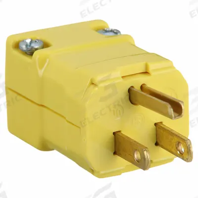 HUBBELL Straight Blade Plug: 5-15P, 125V AC, 15 A, 2 Pole, 3 Blade, Yellow (MPN HBL5965VY) - Hinged Plugs