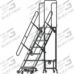 BALLYMORE Hybrid Ladder: 5.8 ft Platform Ht, Unassembled, Spring-Loaded Casters, Aluminum/Steel (MPN HY-LA-073212P-F). Key specifications — Brand: BALLYMORE; Color: Gray; Handrail Configuration: Double Handrails.