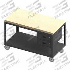 DURHAM MFG Workbench: Fixed Ht, Butcher Block, 36 in x 24 in, 1,200 lb Overall Load Capacity (MPN HMT-2436-2-MT-2DR-95). Key specifications — Assembly: Fully Assembled; Wheel Material: Polyurethane; Frame Material Finish: Powder Coated; Mobility: Casters; Height Adjustability: Fixed Height; Frame Construction: Welded Only; Brand: DURHAM MFG; Caster Mount Type: Plate.