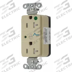 HUBBELL Receptacle: Hospital Grade Fed. Spec., Duplex, 5-20R, Ivory, 125V AC, 20 A, 2 Pole / 3 Wire (MPN SNAP8362IS)