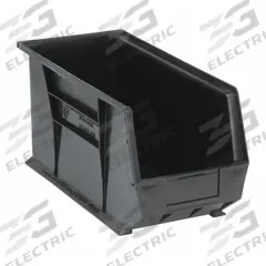 QUANTUM STORAGE SYSTEMS Hang and Stack Bin: 8 1/4 in x 18 in x 9 in, Black, Label Holder Included (MPN QUS265BR). Key specifications — Electrostatic Discharge: Not Electrostatic Discharge Conductive; Brand: QUANTUM STORAGE SYSTEMS; % Recycled Content: 100%.