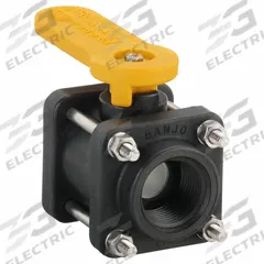 BANJO Manual Two-Way Ball Valve: 1 in, Polypropylene, Straight, FNPT x FNPT, Three-Piece, Lever (MPN V100). Key specifications — Brand: BANJO; Handle: Lever.