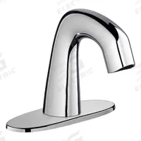 CHICAGO FAUCETS Bathroom Sensor Faucet: EQ Curved, Cast Brass, Polished Chrome Finish, Centerset (MPN EQ-A12A-13ABCP). Key specifications — Brand: CHICAGO FAUCETS; Includes: 4" Cover Plate; Series: EQ Curved.
