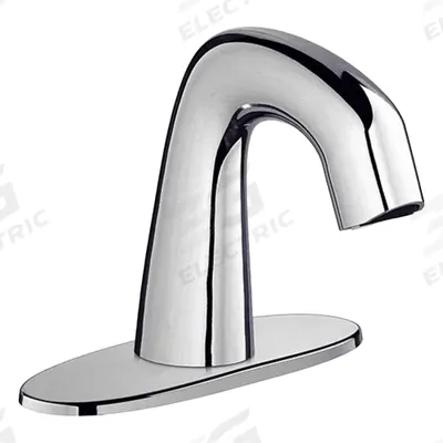 CHICAGO FAUCETS Bathroom Sensor Faucet: EQ Curved, Cast Brass, Polished Chrome Finish - Single-Post Sensor Bathroom Faucets