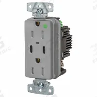 USB Receptacle: Duplex, 5-15R, 2 USB Ports, USB Type A/C, Gray, 125V AC, 15 A (MPN USB8200CPDGY). Key specifications — Brand: HUBBELL.