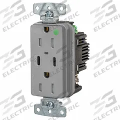 USB Receptacle: Duplex, 5-15R, 2 USB Ports, USB Type A/C, Gray, 125V AC, 15 A (MPN USB8200CPDGY). Key specifications — Brand: HUBBELL.