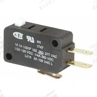HONEYWELL Miniature Snap Action Switch: Plunger Actuator, 1NO/1NC, Quick Connect (MPN V7-1C17D8). Key specifications — AC Contact Rating: 15 A @ 125 V; Electrical Connection: Quick Connect; Series: V7; Brand: HONEYWELL.