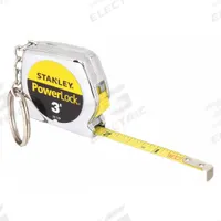 STANLEY Key Chain Tape Measure: Nonmagnetic Single Hook Tip, 3 ft, Chromed Plastic, Silver (MPN 39-130). Key specifications — attr935324: STANLEY; attr942259: Silver; attr935328: 1/32 in (1st 12 in); attr935329: Inches; attr935337: SAE; attr936607: Manual Lock; attr972446: Inch; attr979969: Nonmagnetic Single Hook.