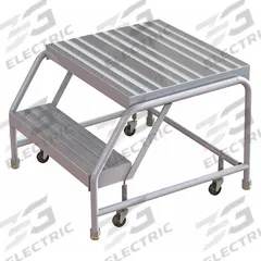 TRI-ARC Step Stool: 1.7 ft Overall Ht, 350 lb Load Cap, 2 Steps, Aluminum, 1.7 ft Standing Ht (MPN WLAR002164-D4). Key specifications — Product Type: Rolling Step Stool; Brand: TRI-ARC; Casters Included: (4) Swivel; Color: Silver; Includes Handrails: Handrails Not Included; Shape: Rectangle.