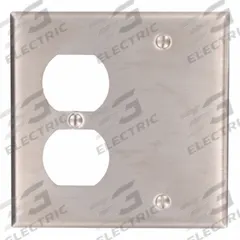 LEVITON Wall Plate: Combo, 2 Gang, Silver, Std Size (MPN 84008-40). Key specifications — Brand: LEVITON; Material: Stainless Steel.