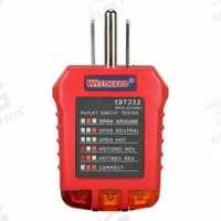 WESTWARD Receptacle Tester: 110 V AC to 125 V AC, 5-15P, Light, No Display, Faulty Wiring (MPN 19T233). Key specifications — Brand: WESTWARD; CAT Safety Rating: Not Rated.