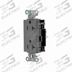 HUBBELL Receptacle: Decorator Duplex, 5-20, Gray, 125V AC, 20 A, 2 Pole / 3 Wire (MPN DR20STGY)