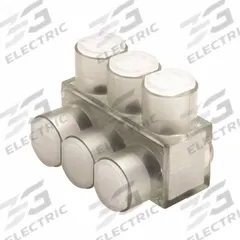BURNDY Multitap Connector: 3 Port, Single-Sided Entry, 10 AWG – 350 kcmil Wire Size, Clear (MPN BIBS3503). Key specifications — Body Material: Aluminum; Brand: BURNDY.