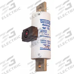 Semiconductor Fuse: A70QS Series, Fast-Acting, 150 A, 700 V AC, 700 V DC DC Volt Rating, Indicating (MPN A70QS150-4IL). Key specifications — Series: A70QS; Brand: MERSEN; Voltage Type: AC/DC.