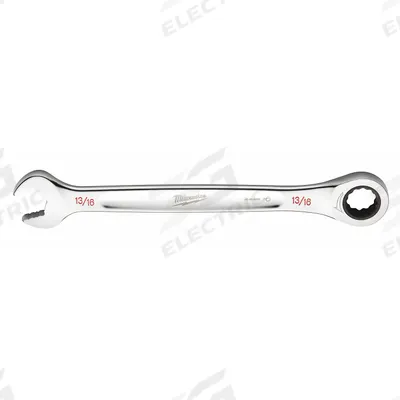 MILWAUKEE Ratcheting Combination Wrench: Chrome Vanadium Steel, Chrome, 13/16 in Head Size - SAE 12-Point Ratcheting Combination Wrenches
