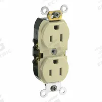 LEVITON Duplex Receptacle Outlet: Duplex, 5-15, Ivory, 125V AC, 15 A, 2 Pole / 3 Wire (MPN CR015-I)