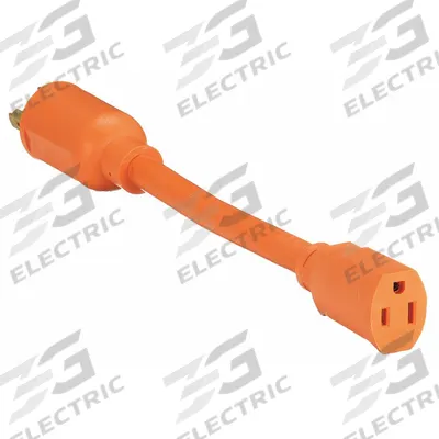 POWER FIRST Cord Adapter: 10 in Lg, 12 AWG, L5-20P Plug, 5-15R Receptacle, Orange - Twist-Lock Plug Extension Cord Adapters