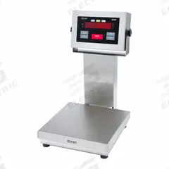 DORAN Industrial Bench Scale: 12 in x 12 in, IP69K, Column-Mounted, 25 lb Wt Capacity - Imperial (MPN 4325/12-C14). Key specifications — Connection Ports: RS-232; Readability: 2 g/0.005 lb/0.1 oz; Brand: DORAN; Weighing Surface Material: 304 Stainless Steel.
