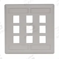 HUBBELL PREMISE WIRING Wall Plate: Office White, 2 Gang, 9 Port, Flat Module, Plastic, Vertical (MPN IFP29OW). Key specifications — Brand: HUBBELL PREMISE WIRING; Material: Plastic; Color: Office White; Compatible Connector Type: Keystone Jack Modules; Outlet Orientation: Vertical; Module Style: Flat.