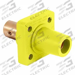 Single Pole Receptacle: Yellow, Straight Taper Nose Mating, Half Round with Tapped Hole Termination (MPN 16R20-UY). Key specifications — Series: 16; Receptacle Gender: Female; Brand: LEVITON.