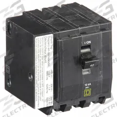 SQUARE D Miniature Circuit Breaker: 40 A, 120/240V AC, Three Phase, 10kA at 120/240V AC, 3 Poles (MPN QO3401021). Key specifications — Phase: Three; Amps: 40 A; AC Voltage Rating: 120/240V AC; Max. AIR Rating: 10kA at 120/240V AC; For Use With: QO Load Centers and NQ Panelboards; Brand: SQUARE D.