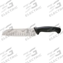 MERCER CUTLERY Santoku Knife: Granton Edge, 7 in Overall Lg, Steel Blade, Black Handle, Stamped (MPN M22707). Key specifications — Sub-brand: Millennia; Brand: MERCER CUTLERY; Blade Material: Steel; Blade Type: Granton Edge; Forged/Stamped: Stamped; Handle Color: Black; Handle Material: Santoprene/Polypropylene; Knife Type: Santoku Knife.