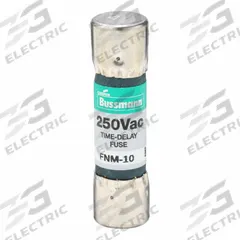 BUSSMANN Fuse: FNM Series, Midget, Time-Delay, 10 A, 250 V AC, 13/32 in x 1 1/2 in, Non-Indicating (MPN FNM-10). Key specifications — Series: FNM; Brand: BUSSMANN.