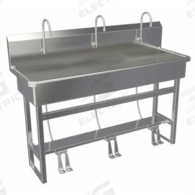 SANI-LAV Wash Station: 45 in Overall Ht, 57 in Bowl Lg, 8 in Bowl Dp, 0.5 gpm Flow Rate - Three-Station Freestanding Wash Stations with Faucets