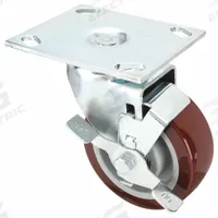 APPROVED VENDOR Plate Caster: Swivel, Side Brake, Polyurethane, 4 in Wheel Dia., 1 1/2 in Wheel Wd (MPN 33J041). Key specifications — attr1100274: APPROVED VENDOR; attr1100312: Red; attr1176041: Swivel with Brake.