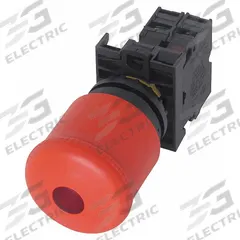 EATON Emergency Stop Push Button: Illuminated, Mushroom Head Profile, Non-Metallic, 22 mm, 1NC (MPN M22-PVL-K01-R). Key specifications — Brand: EATON; Action: Maintained; Series: M22; Push Button Material Type: Non-Metallic.
