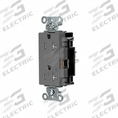 HUBBELL Receptacle: Decorator Duplex, 5-20, Gray, 125V AC, 20 A, 2 Pole / 3 Wire (MPN DR20STGYTR)