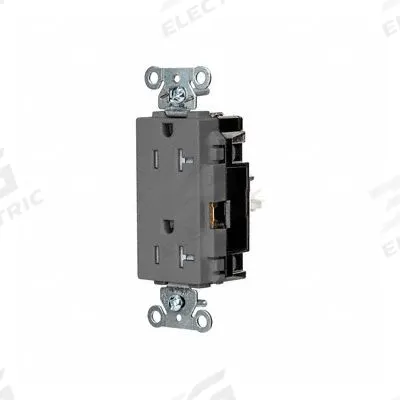 HUBBELL Receptacle: Decorator Duplex, 5-20, Gray, 125V AC, 20 A, 2 Pole / 3 Wire (MPN DR20STGYTR) - General Purpose Receptacles