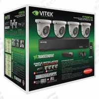 VITEK Digital Video Recorder Kit: Turret, 4 Cameras Included, 2.8 mm Max Focal Lg, 1080p, 12V DC (MPN VT-TH2KT44TA-2). Key specifications — Brand: VITEK; Camera Operating Voltage: 12V DC; Camera Resolution: 1080p; Lens Type: Fixed; Indoor/Outdoor Usage: Indoor.