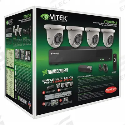 VITEK Digital Video Recorder Kit: Turret, 4 Cameras Included, 2.8 mm Max Focal Lg - Video Surveillance Digital Systems w/ Cameras